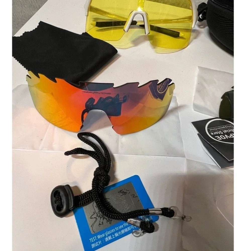 Kapvoe Cycling Sunglasses White Frame 4 Interchangeable Lenses Polarized Sport